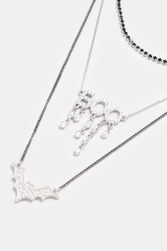Silver Tone Triple Layer Halloween Necklace 4 Silver Tone Triple Layer Halloween Necklace
