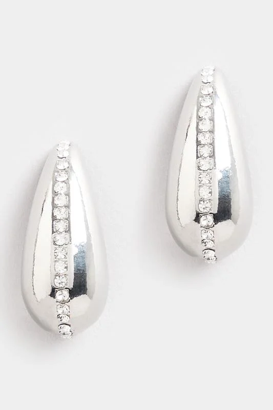 Silver Tone Tear Drop Diamante Earrings 3 Silver Tone Tear Drop Diamante Earrings
