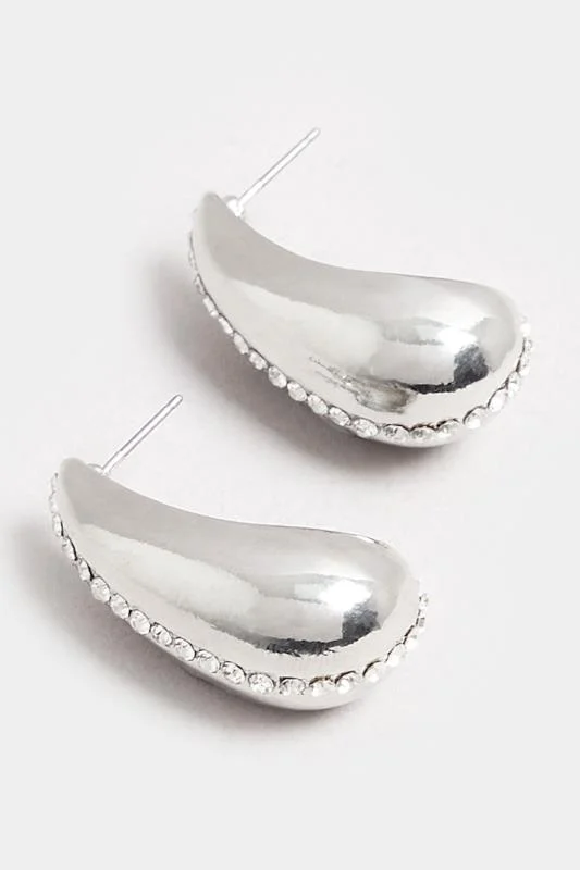 Silver Tone Tear Drop Diamante Earrings 4 Silver Tone Tear Drop Diamante Earrings