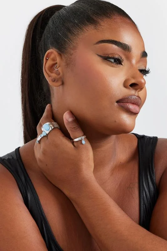 3 PACK Silver Tone Stone Ring Set