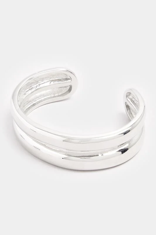 Silver Tone Double Cuff Bracelet 3 Silver Tone Double Cuff Bracelet