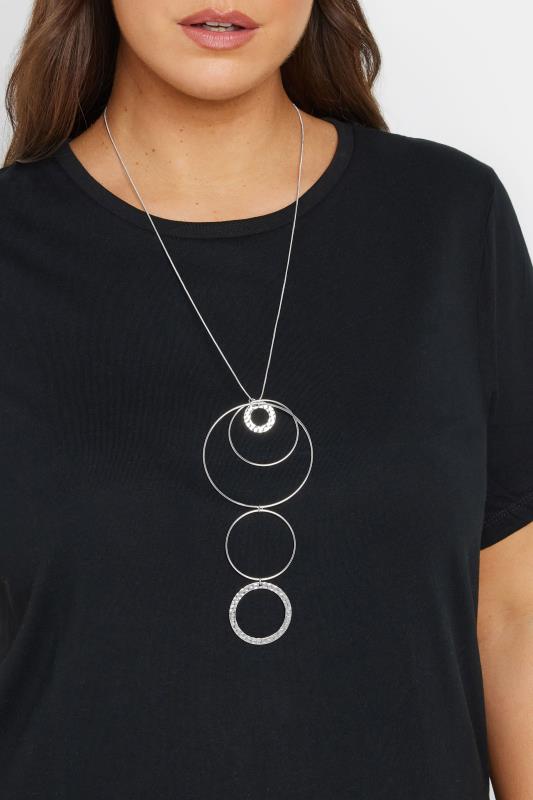 Silver Tone Circle Pendant Statement Necklace