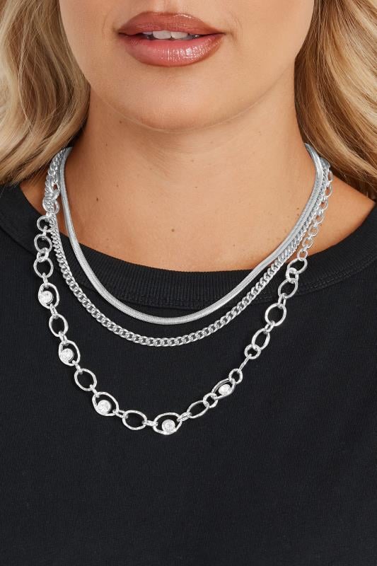 Silver Tone Double Layer Tear Drop Necklace