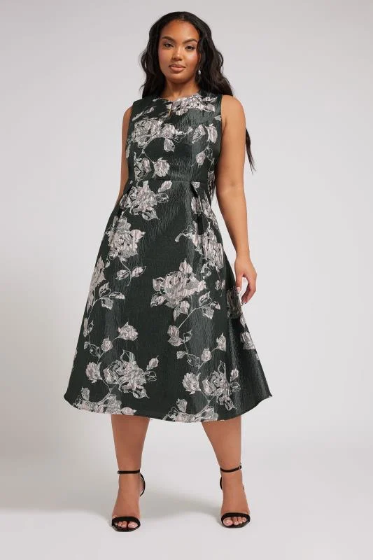 YOURS LONDON Curve Black Floral Premium Satin Metallic Jacquard Midaxi Dress