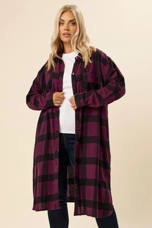 YOURS Curve Burgundy Red Longline Check Shirt