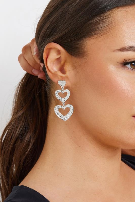 Silver Hammered Heart Drop Earrings