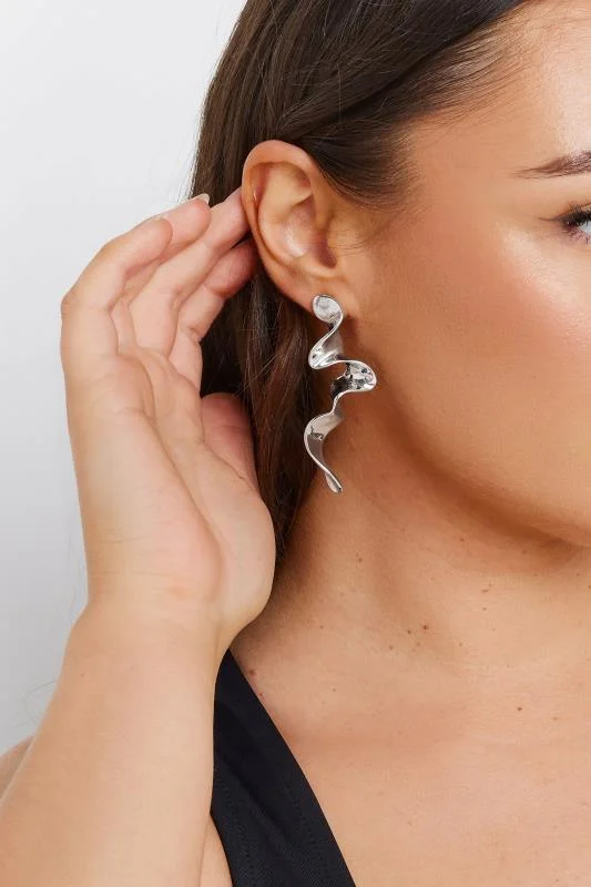 Silver Metal Twist Drop Earrings