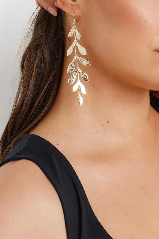 Gold Statement Leaf Drop Earrings