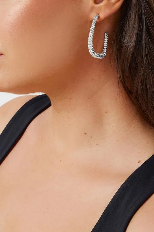 Silver Diamante Curve Hoop Earrings