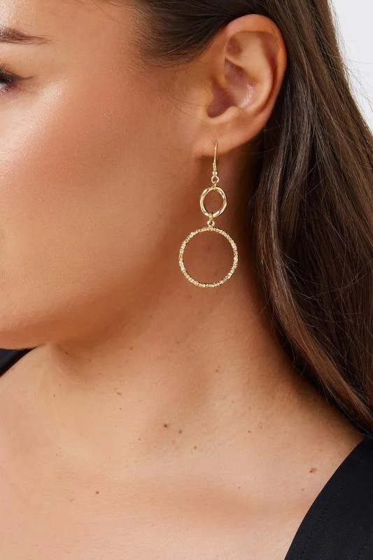Gold Textured Double Circle Hoop Earrings