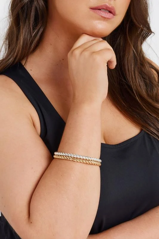 2 PACK Silver & Gold Tone Twist Bangle Set