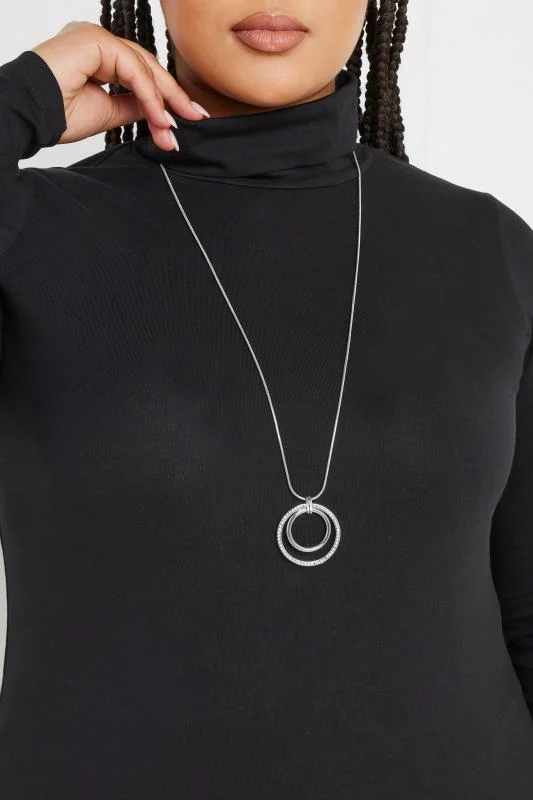 Silver Tone Diamante Circle Drop Necklace