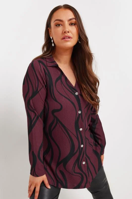 YOURS Curve Burgundy Red Swirl Print Textured Shirt