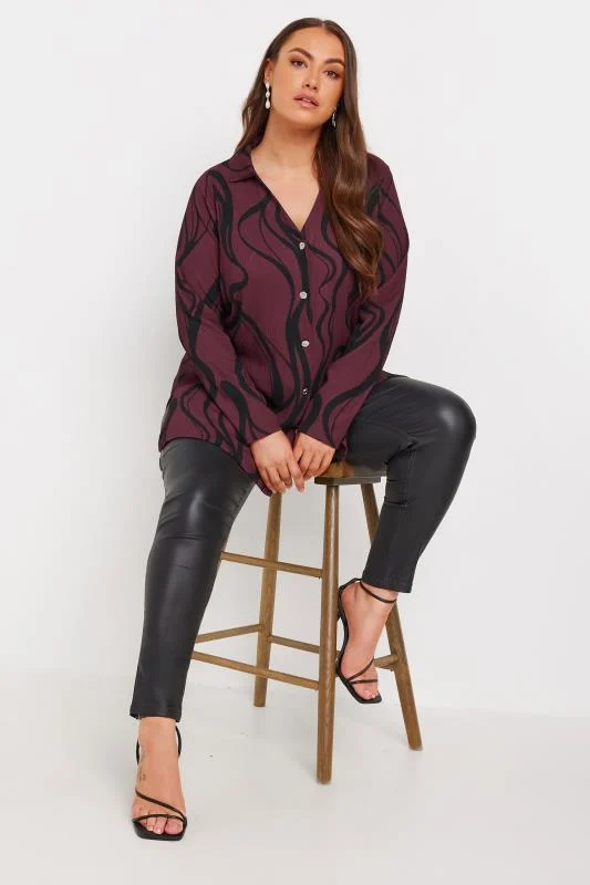 YOURS Curve Burgundy Red Swirl Print Textured Shirt 3 YOURS Curve Burgundy Red Swirl Print Textured Shirt