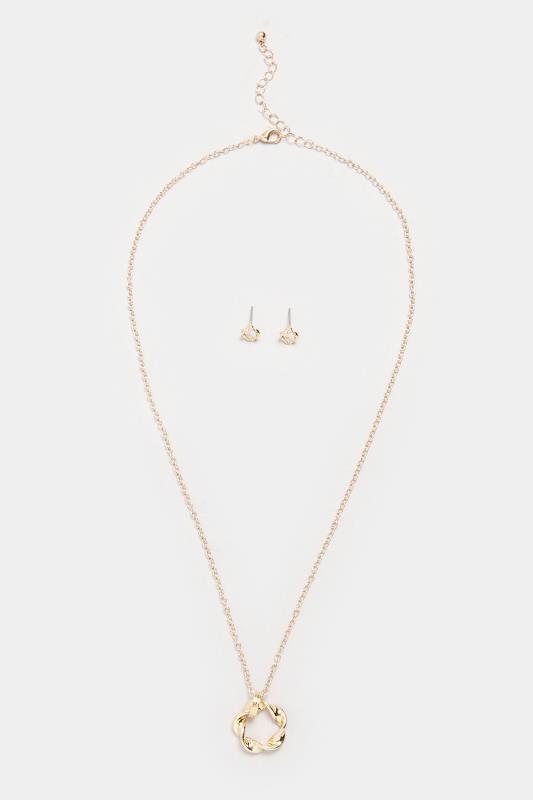 Gold Tone Twist Earrings & Necklace Set 3 Gold Tone Twist Earrings & Necklace Set