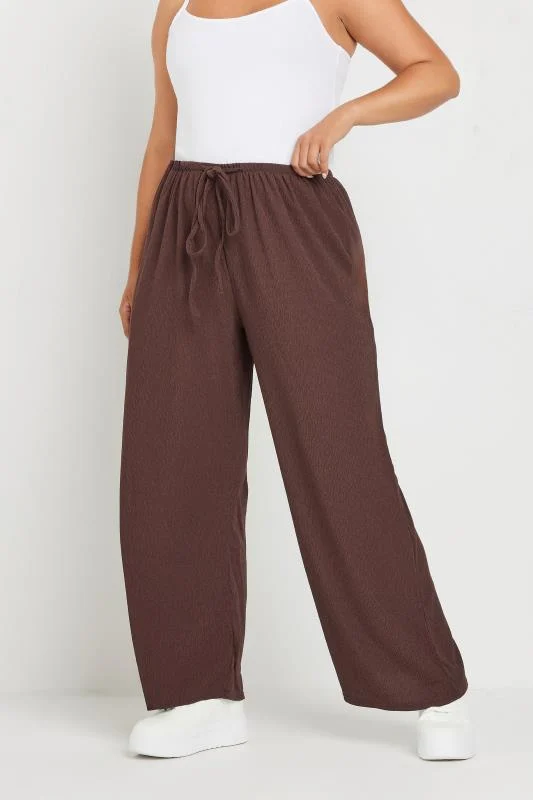 YOURS Curve Brown Textured Wide Leg Trousers