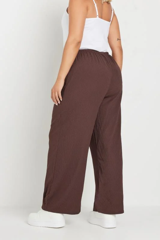 YOURS Curve Brown Textured Wide Leg Trousers 4 YOURS Curve Brown Textured Wide Leg Trousers