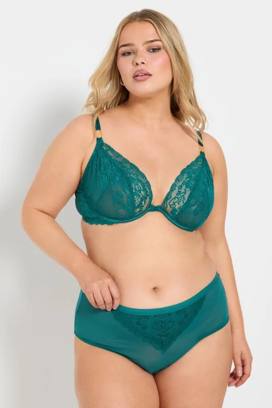 YOURS Curve Green Lace Detail Full Briefs
