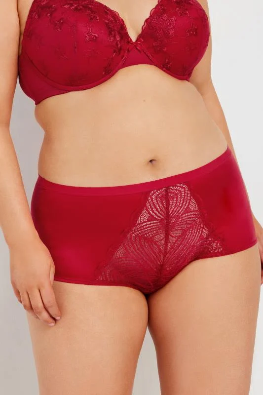 YOURS Curve Red Satin Lace Detail Briefs