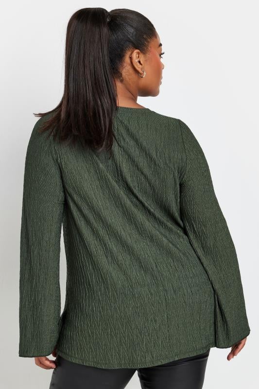 YOURS Curve Khaki Green Plisse Flute Sleeve Top 4 YOURS Curve Khaki Green Plisse Flute Sleeve Top