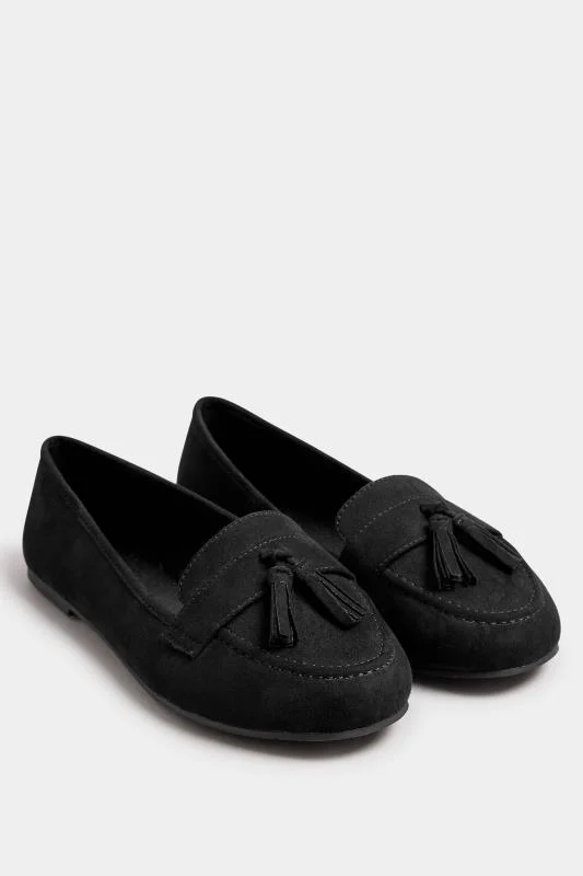 Black Tassel Detail Faux Suede Loafers In Wide E & Extra Wide EEE Fit 3 Black Tassel Detail Faux Suede Loafers In Wide E & Extra Wide EEE Fit