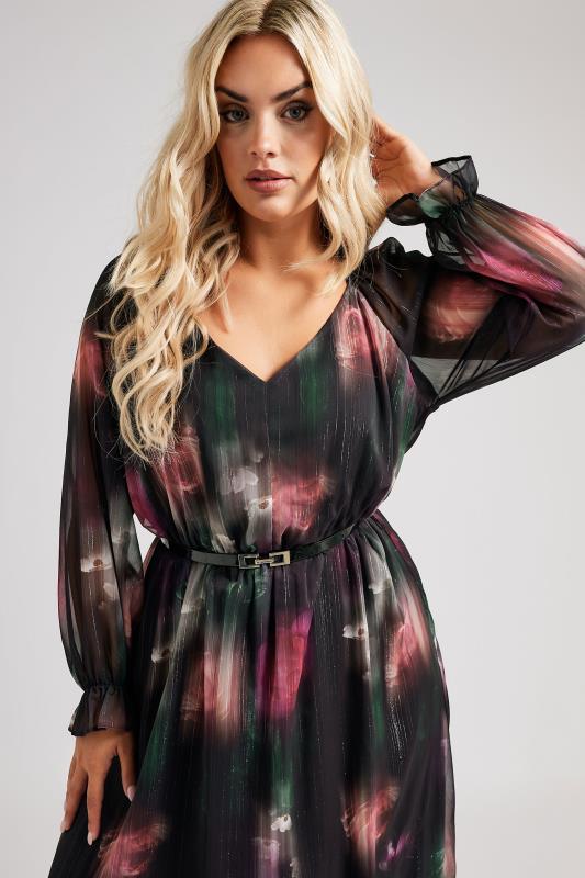 YOURS LONDON Curve Black Floral Print Metallic Midaxi Dress With Belt 4 YOURS LONDON Curve Black Floral Print Metallic Midaxi Dress With Belt