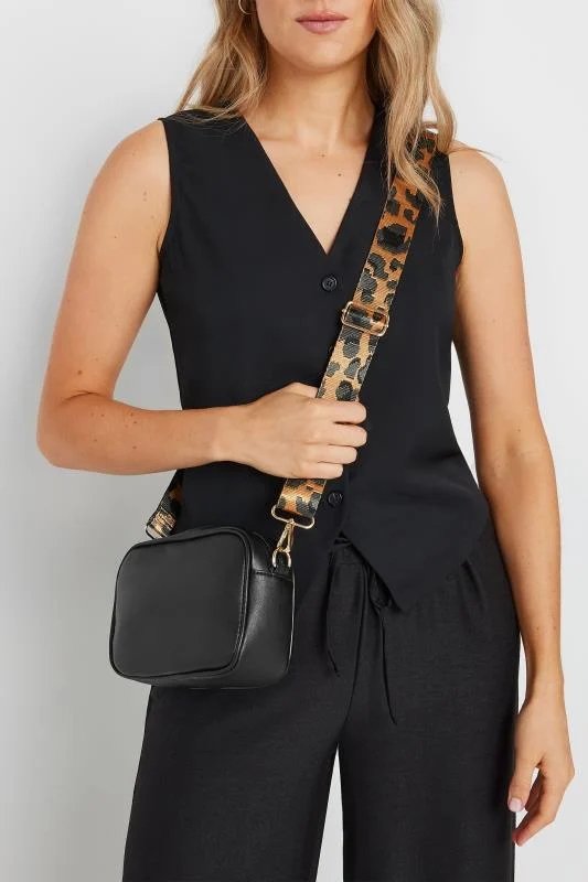 Black Leopard Print Strap Cross Body Bag