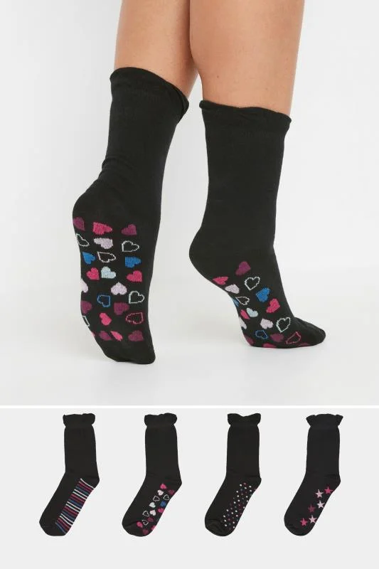 YOURS 4 PACK Curve Black Star & Stripe Ankle Socks