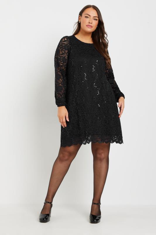 YOURS Curve Black Lace Scallop Hem Mini Dress
