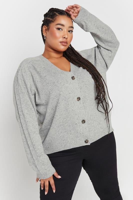 YOURS Curve Grey Speckled Button Through Cardigan