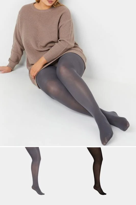 YOURS Curve 2 PACK Grey & Black 100 Denier Tights