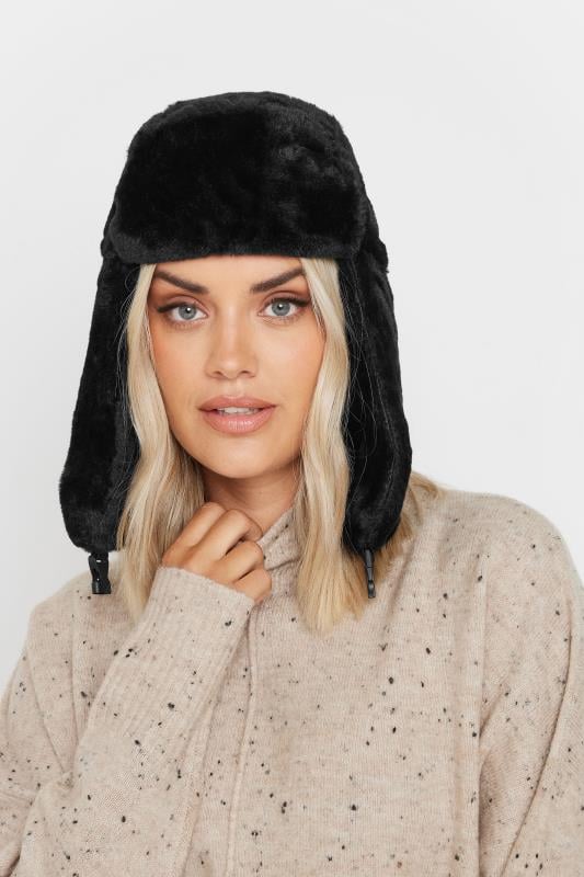 Black Faux Fur Clip Trapper Hat
