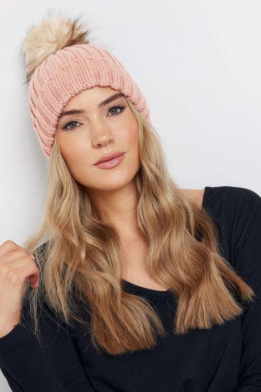 Pink Faux Fur Pom Pom Bobble Hat
