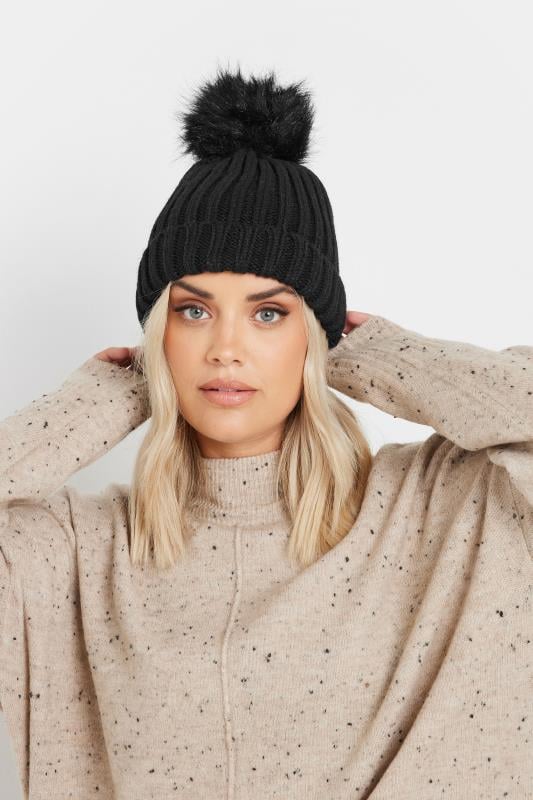 Black Faux Fur Pom Pom Bobble Hat