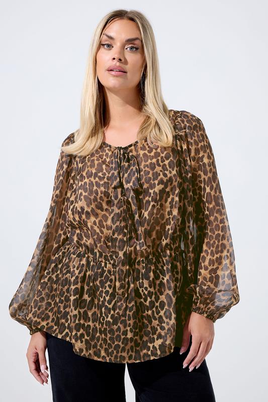 LIMITED COLLECTION Curve Brown Leopard Bow Tie Front Blouse