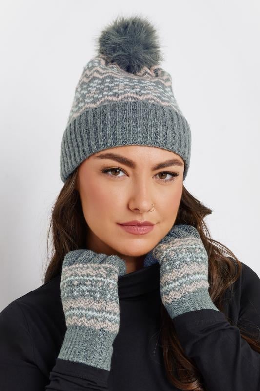 Grey Fair Isle Bobble Hat & Glove Set 5 Grey Fair Isle Bobble Hat & Glove Set