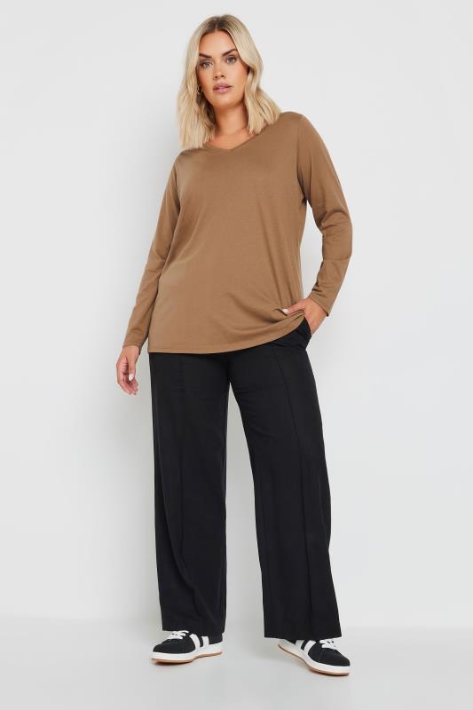 YOURS Curve Brown Core Long Sleeve T-Shirt 3 YOURS Curve Brown Core Long Sleeve T-Shirt