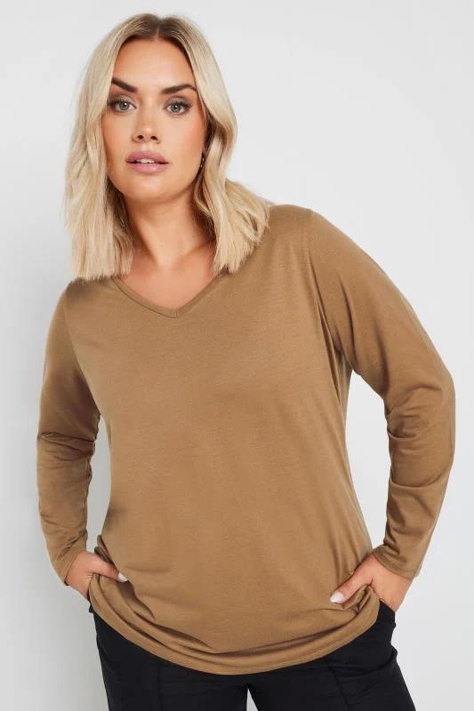YOURS Curve Brown Core Long Sleeve T-Shirt 5 YOURS Curve Brown Core Long Sleeve T-Shirt