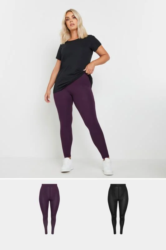 YOURS 2 PACK Curve Burgundy Red & Black Soft Touch Stretch Leggings