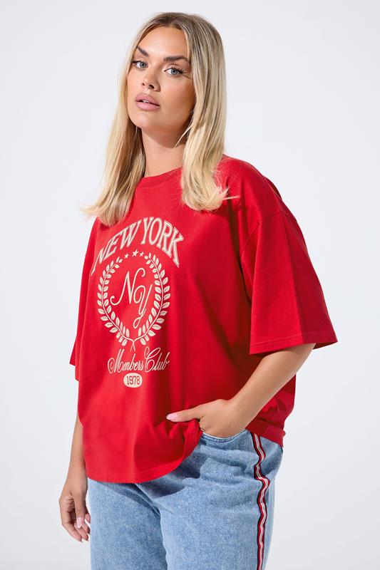LIMITED COLLECTION Curve Red'New York Members Club' Slogan T-Shirt