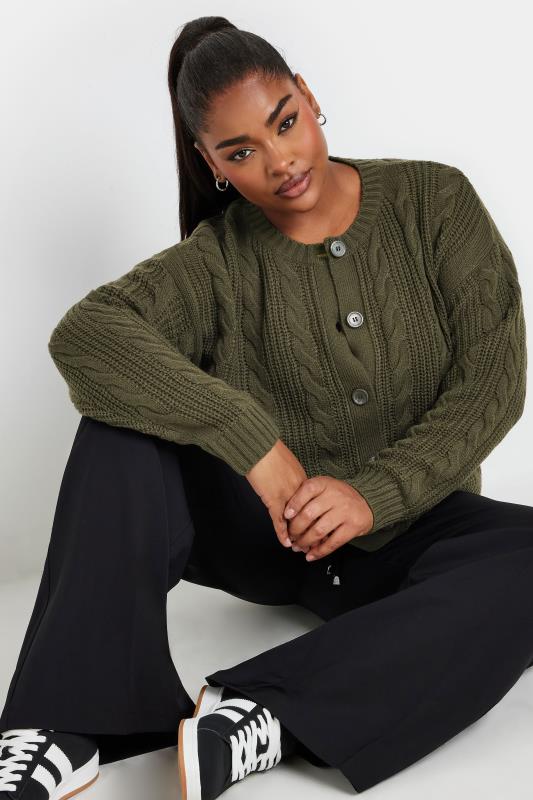 YOURS Curve Khaki Green Cable Knit Cardigan