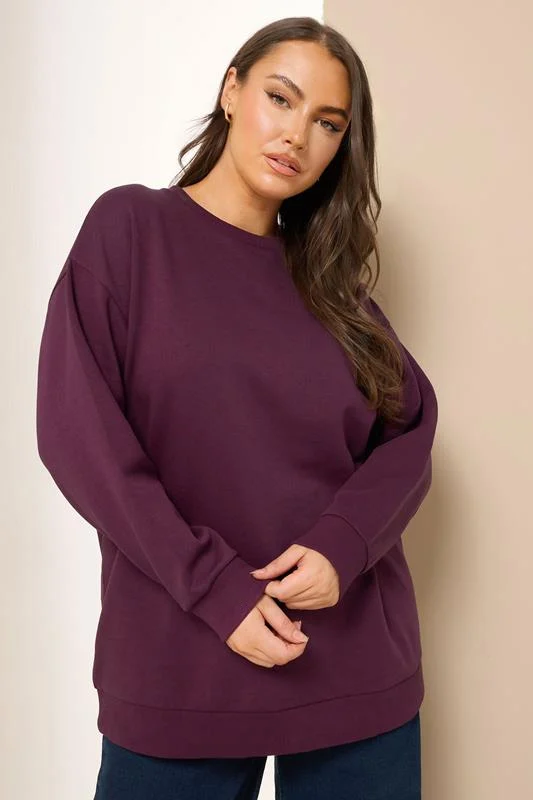 YOURS Curve Burgundy Red Crew Neck Sweatshirt