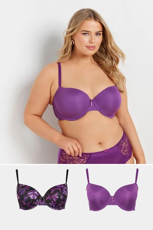 YOURS 2 PACK Curve Purple Floral Padded Bras