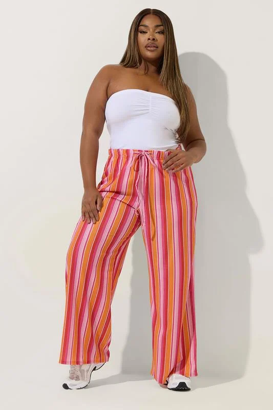 LIMITED COLLECTION Curve Red & Orange Stripe Wide Leg Trousers