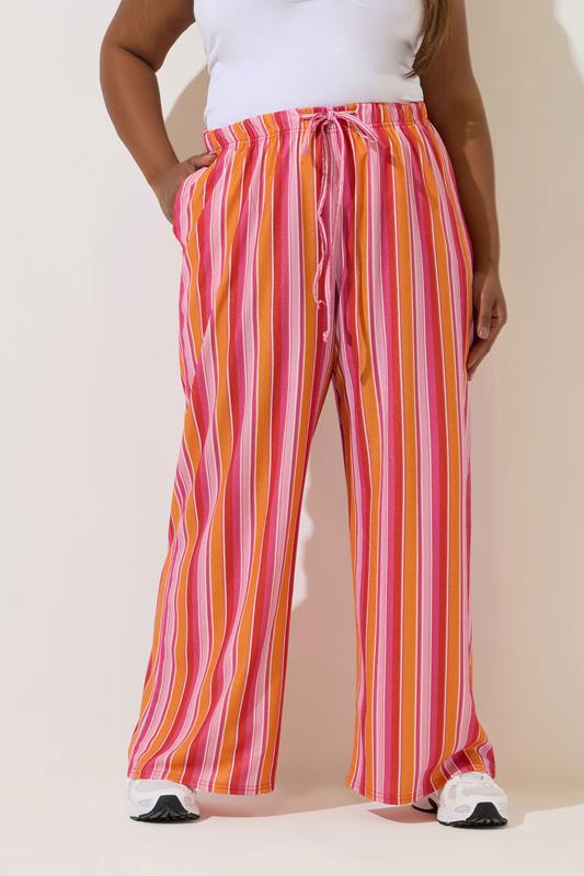 LIMITED COLLECTION Curve Red & Orange Stripe Wide Leg Trousers 3 LIMITED COLLECTION Curve Red & Orange Stripe Wide Leg Trousers