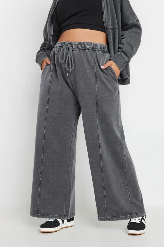YOURS Curve Grey Acid Wash Wide Leg Joggers