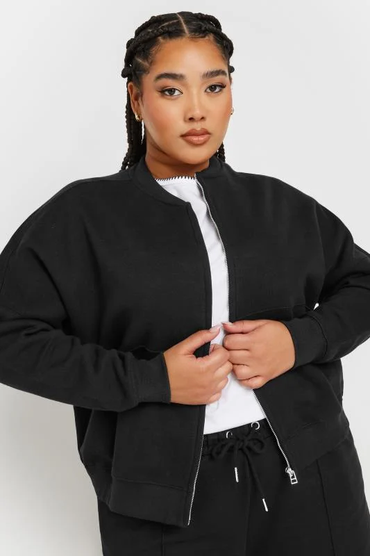 YOURS Curve Black Oversized Sweat Bomber Jacket