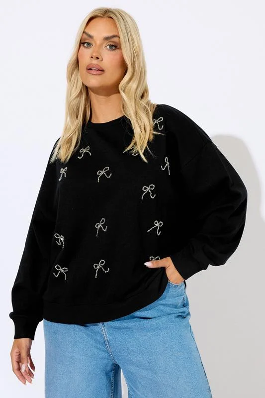 YOURS Curve Black Bow Front Sweatshirt