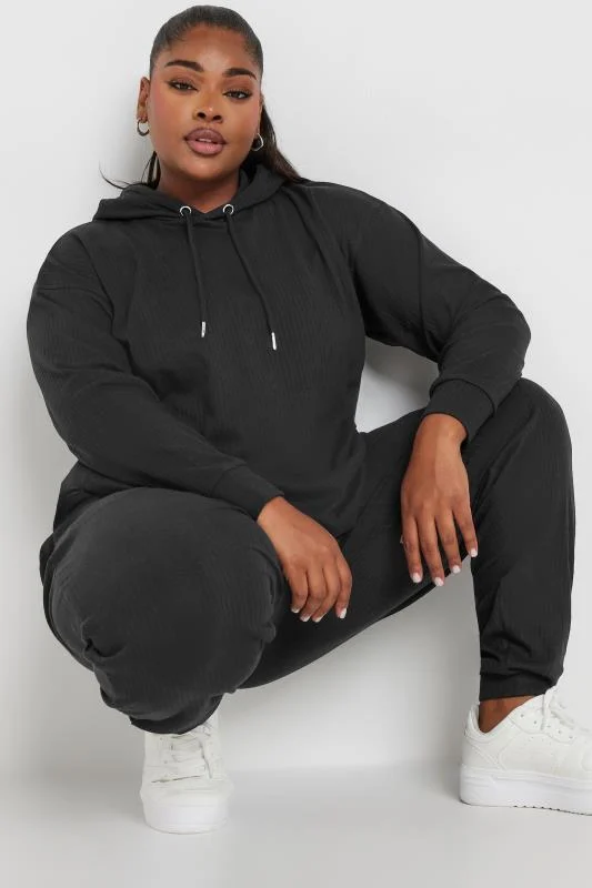 YOURS Curve Black Ribbed Hoodie