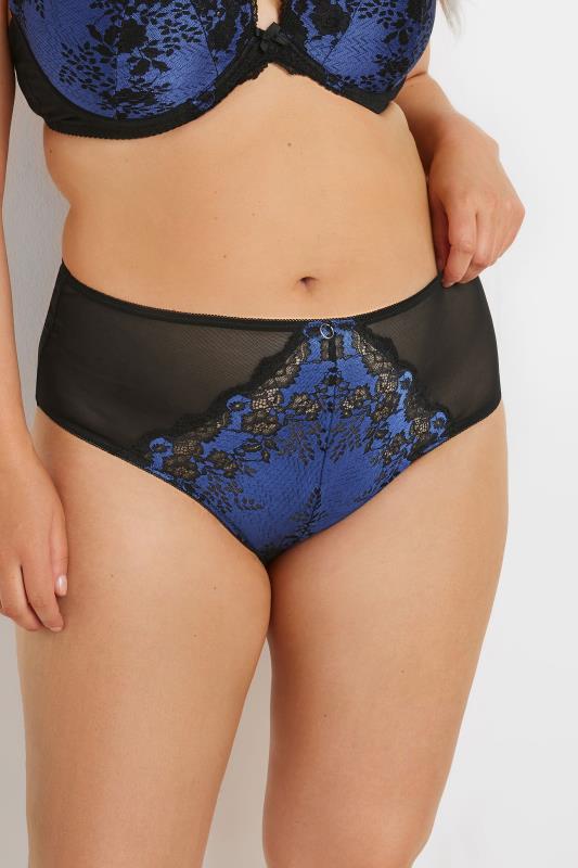 YOURS Curve Black & Blue Lace Detail Briefs